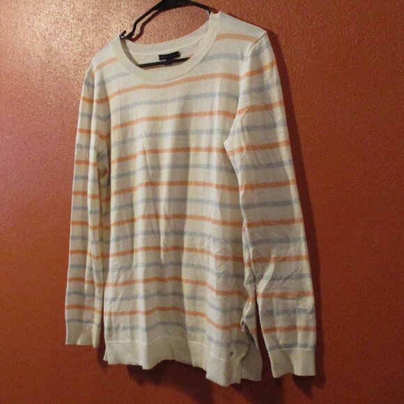 Tommy Hilfiger Woman Medium White Blue Orange Stripe Long Sleeve Sweater - Picture 3 of 6